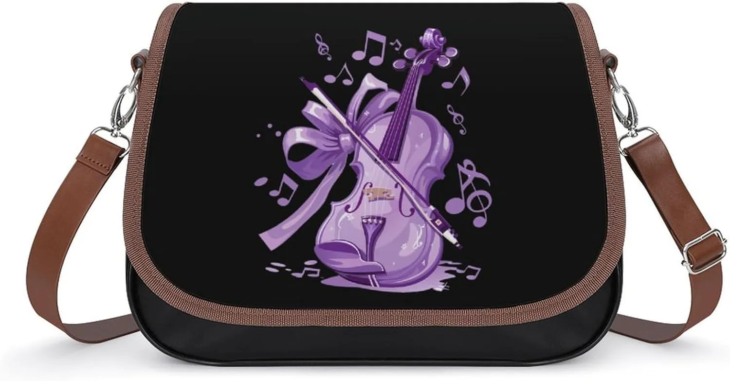 Lilac Violin Crossbody Bags for Women PU Leather Tote Bag Purse Shoulder Bag for Travel Office