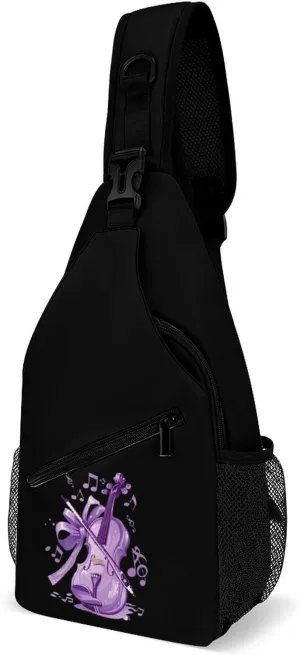 Lilac Violin Crossbody Sling Bag Lightweight Travel Hiking Chest Bag Daypack for Men Women