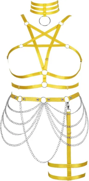 Lingerie cage Garter belts ​set Full body chain harness for women Gothic Large size Plus size Plump Festival Rave Bra