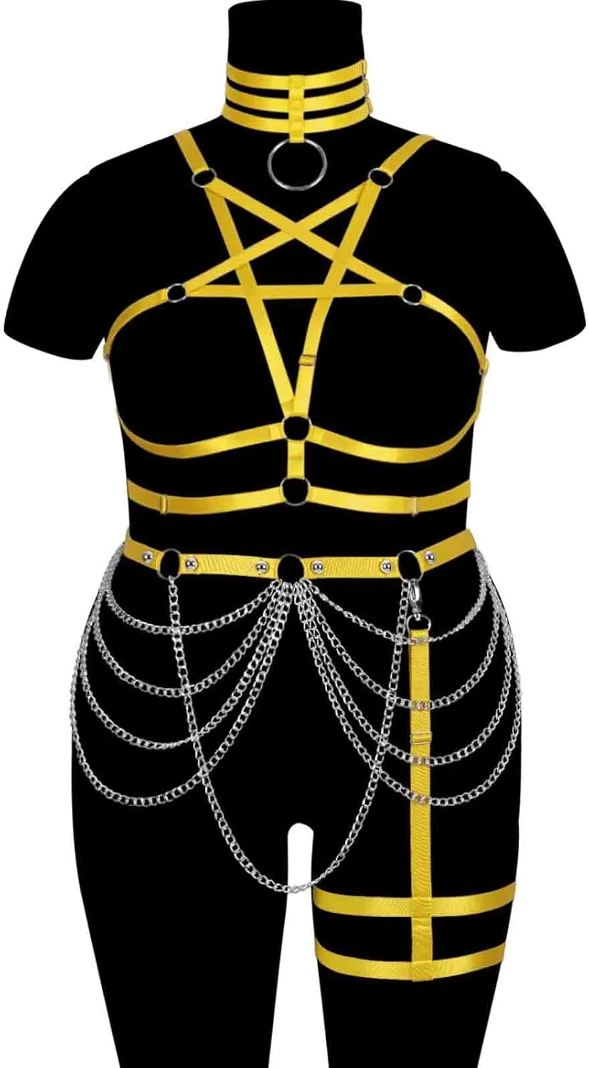Lingerie cage Garter belts ​set Full body chain harness for women Gothic Large size Plus size Plump Festival Rave Bra