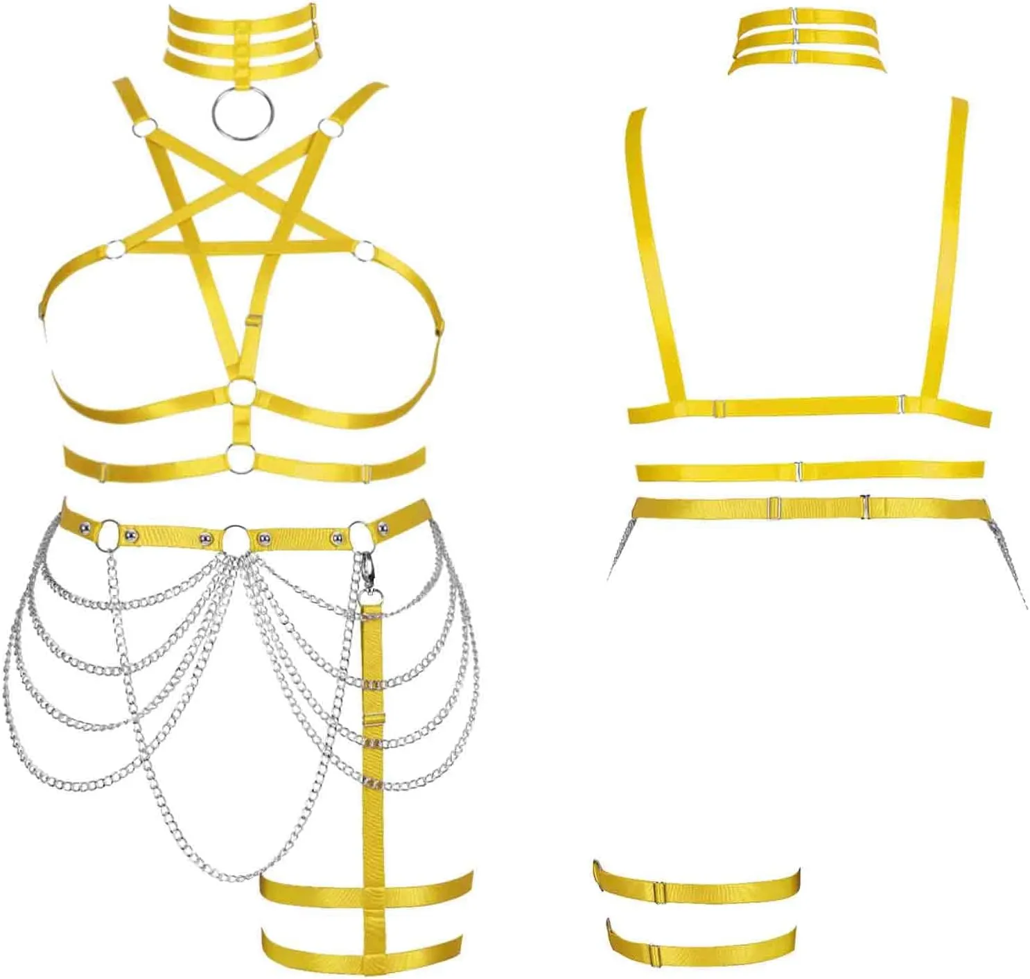 Lingerie cage Garter belts ​set Full body chain harness for women Gothic Large size Plus size Plump Festival Rave Bra