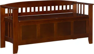 Linon Home Decor Storage Bench with Short Split Seat Storage, Walnut, 50 inchw x 17 inchd x 25.25 inchh.