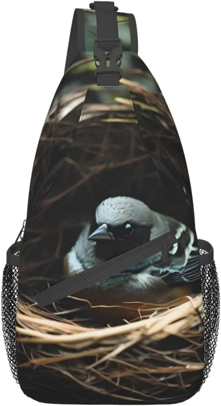Little Bird Nest Crossbody Bag, *Men'S And Women'S Chest Crossbody Bag, Zipper Closure, Strap Length Adjustable