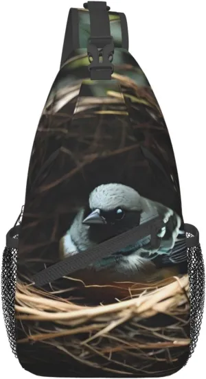 Little Bird Nest Crossbody Bag, *Men'S And Women'S Chest Crossbody Bag, Zipper Closure, Strap Length Adjustable