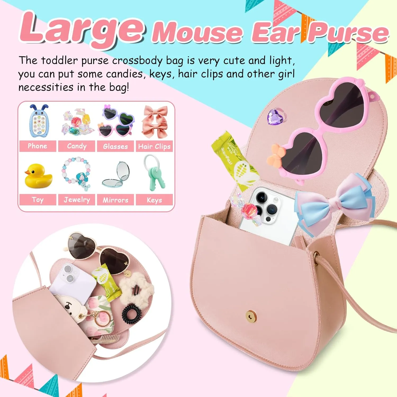 Little Girl Toddler Purse - Cute Mouse Ear Bow Crossbody Bag for 2-8 Year Olds - Birthday Gift