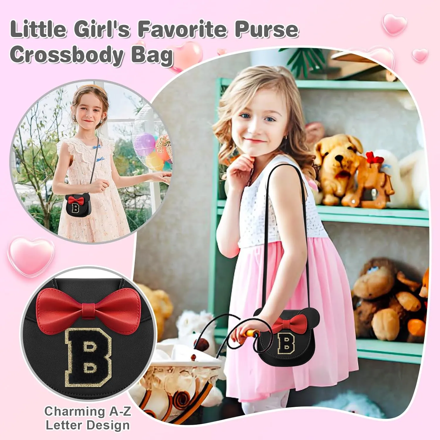 Little Girl Toddler Purse - Cute Mouse Ear Bow Crossbody Bag for 2-8 Year Olds - Birthday Gift