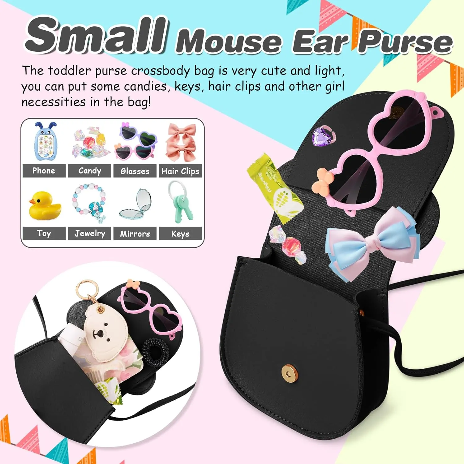 Little Girl Toddler Purse - Cute Mouse Ear Bow Crossbody Bag for 2-8 Year Olds - Birthday Gift