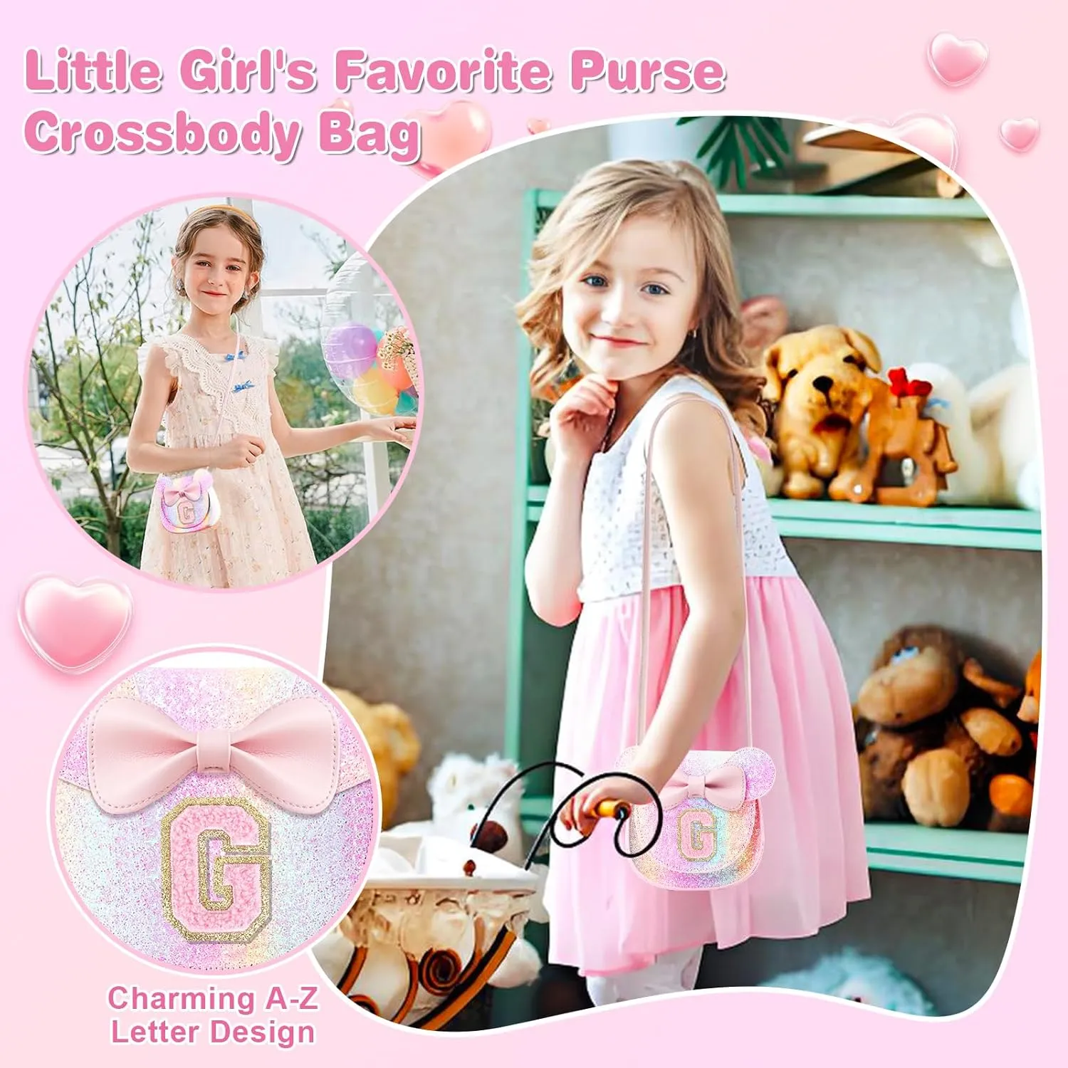 Little Girl Toddler Purse - Cute Mouse Ear Bow Crossbody Bag for 2-8 Year Olds - Birthday Gift