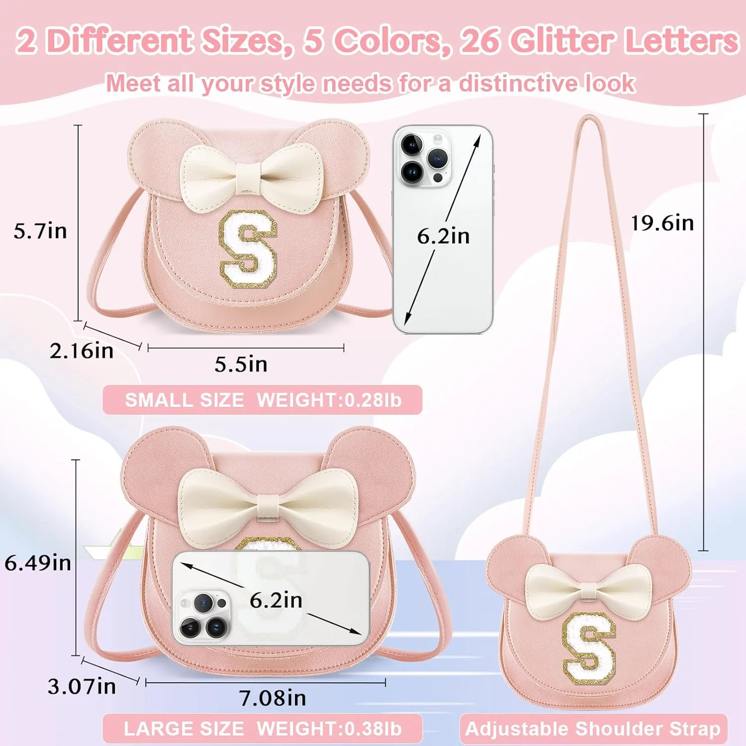 Little Girl Toddler Purse - Cute Mouse Ear Bow Crossbody Bag for 2-8 Year Olds - Birthday Gift