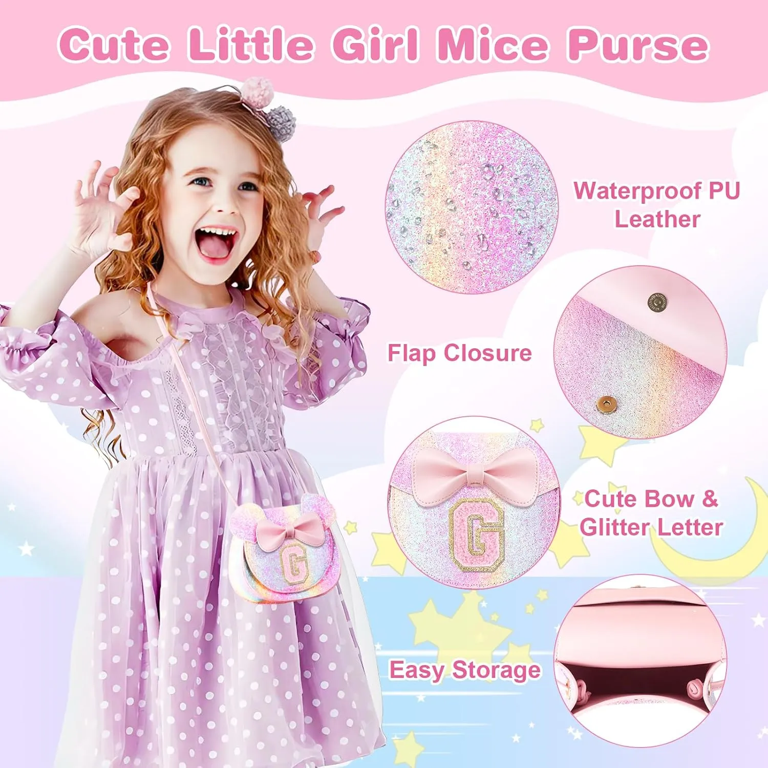 Little Girl Toddler Purse - Cute Mouse Ear Bow Crossbody Bag for 2-8 Year Olds - Birthday Gift