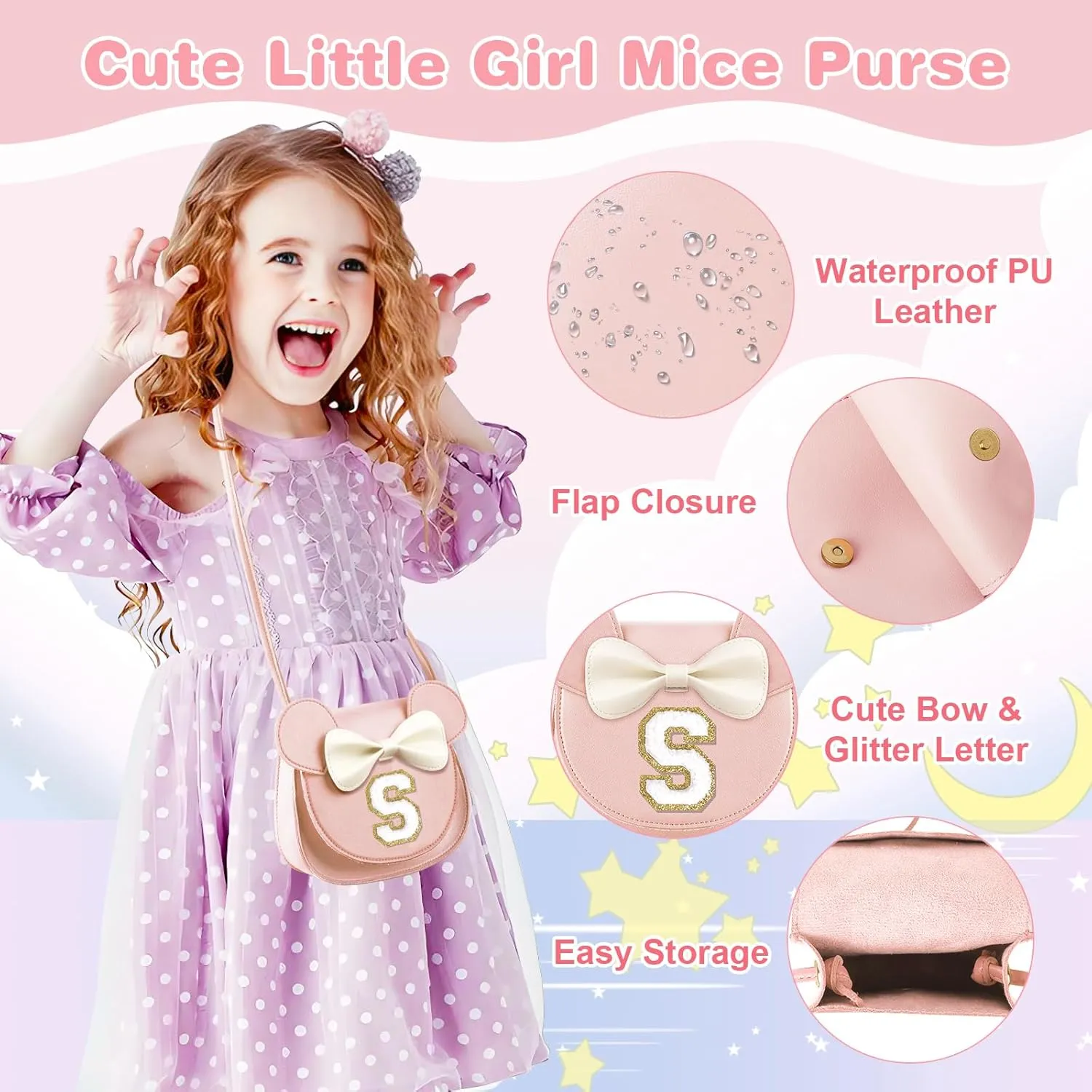 Little Girl Toddler Purse - Cute Mouse Ear Bow Crossbody Bag for 2-8 Year Olds - Birthday Gift
