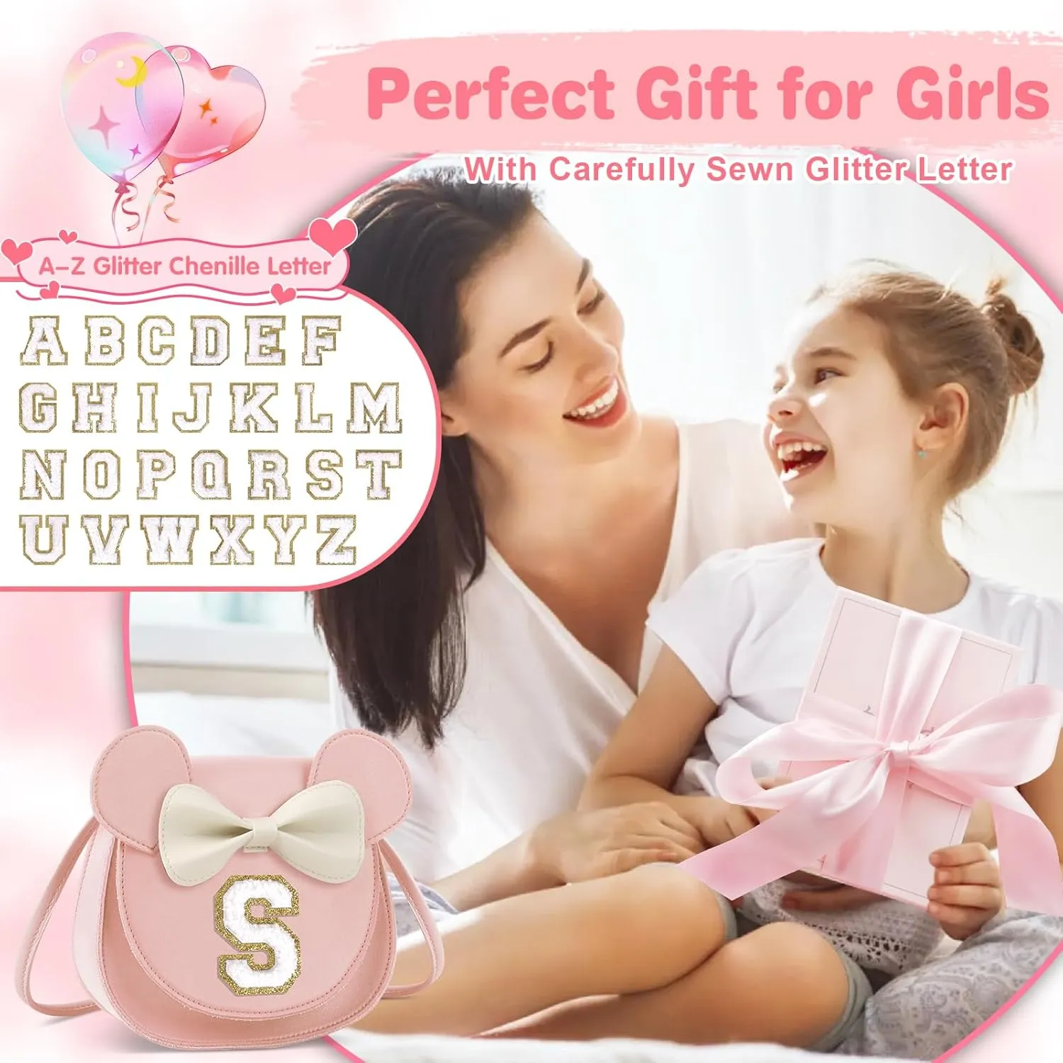 Little Girl Toddler Purse - Cute Mouse Ear Bow Crossbody Bag for 2-8 Year Olds - Birthday Gift