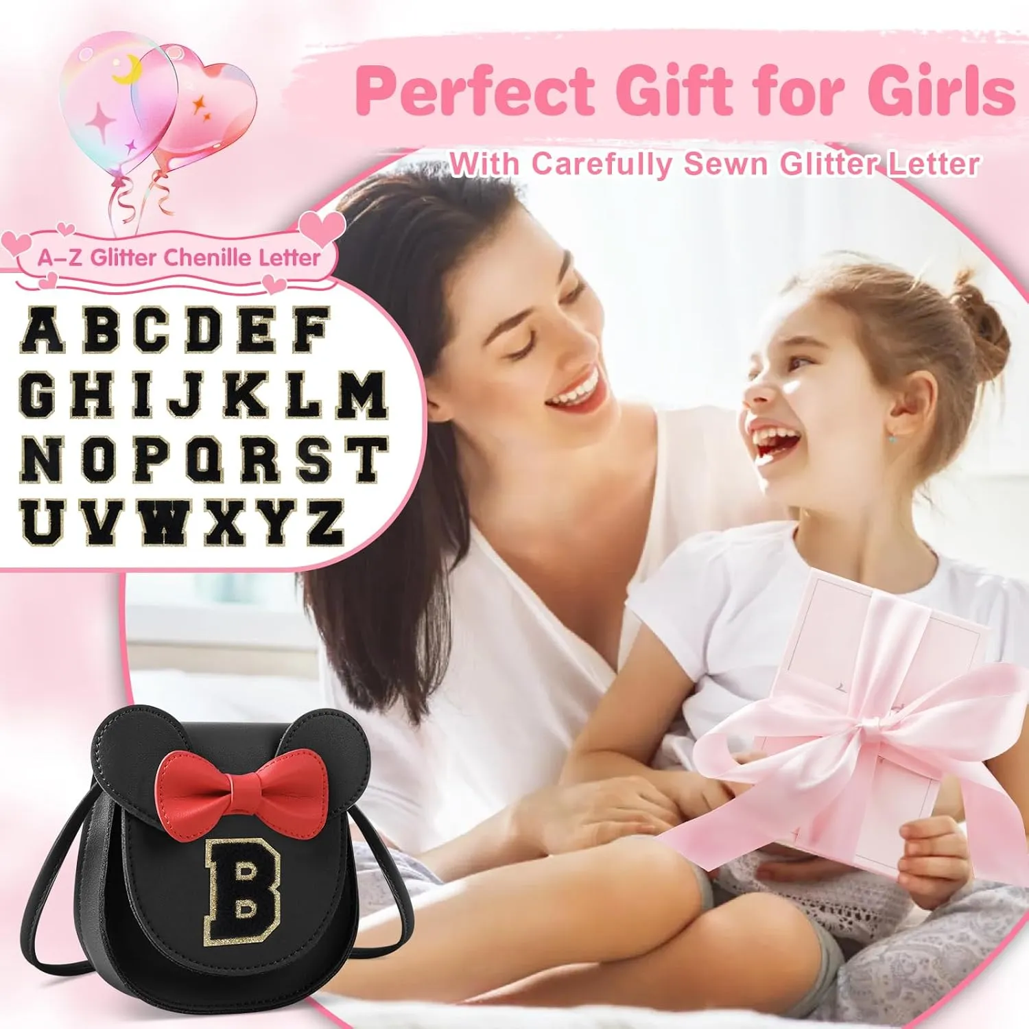 Little Girl Toddler Purse - Cute Mouse Ear Bow Crossbody Bag for 2-8 Year Olds - Birthday Gift