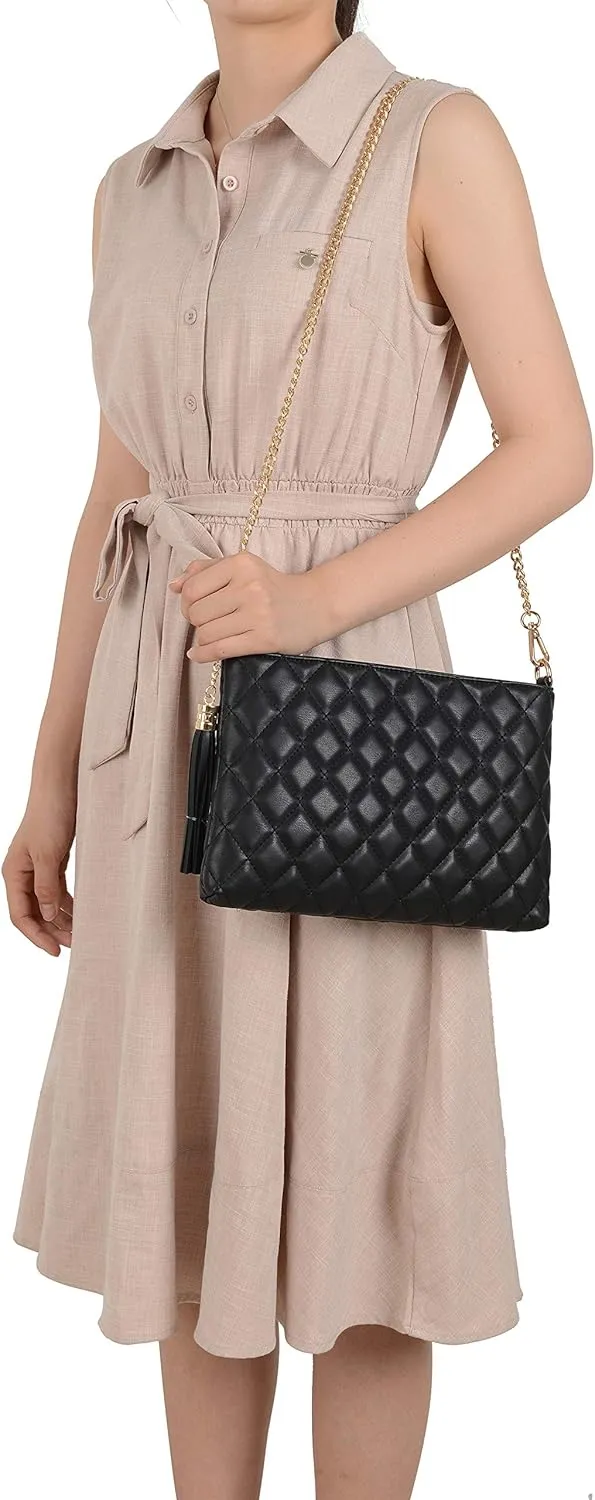 lola mae Women's Wristlet Handbags Simple Quilted Small Clutch Crossbody Bag