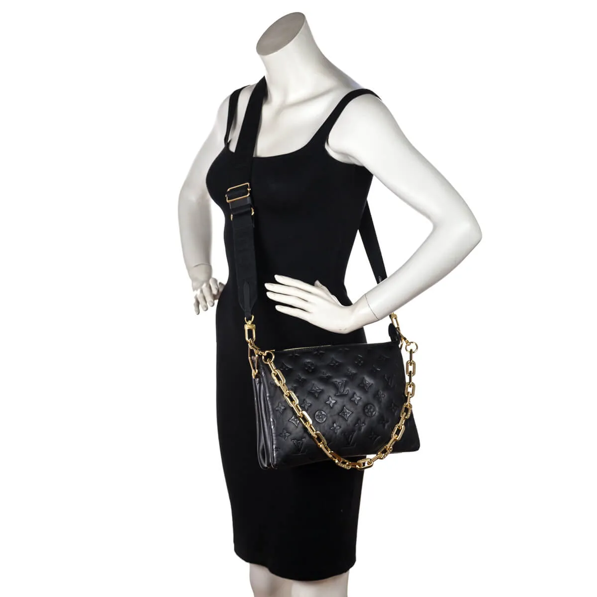Louis Vuitton Black Monogram Embossed Lambskin Coussin PM