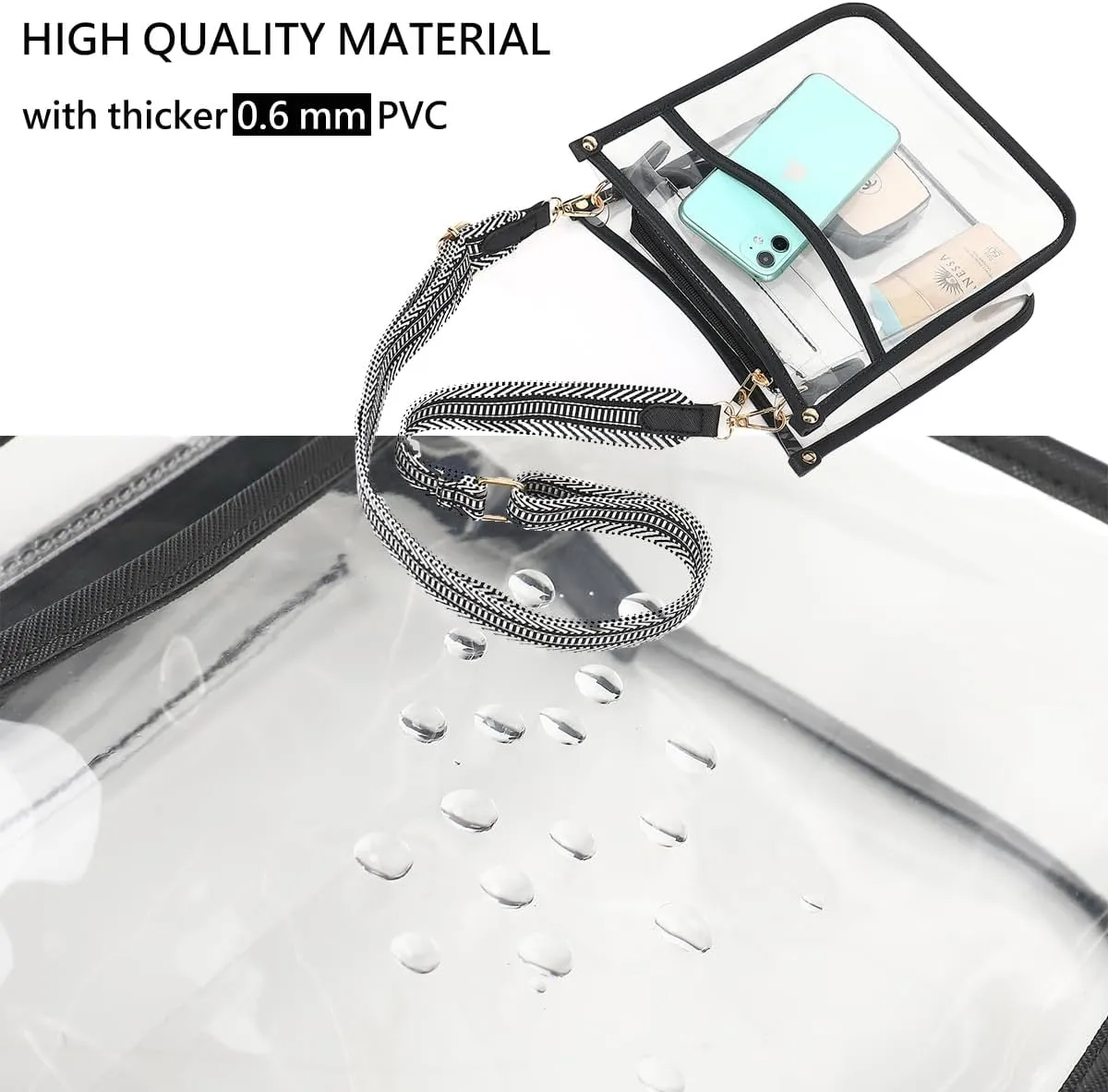LOXOMU Clear Crossbody Bag Stadium Approved - Clear Purses for Women with Adjustable Strap Clear Shoulder Bag for Concerts