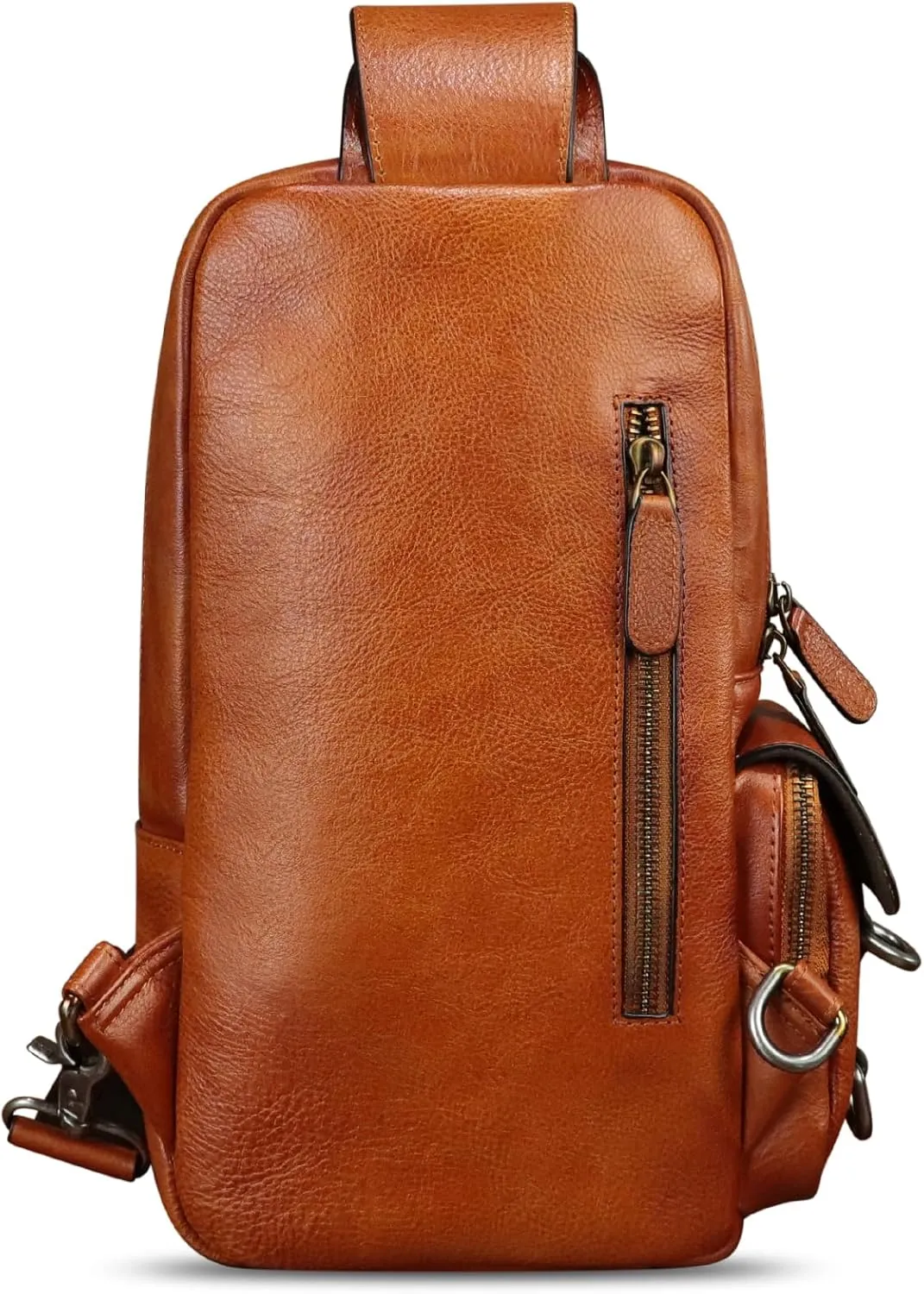 LRTO Genuine Leather Sling Bag for Men and Women Crossbody Backpack Handmade Chest Bag Hiking Daypack Purse Pouch