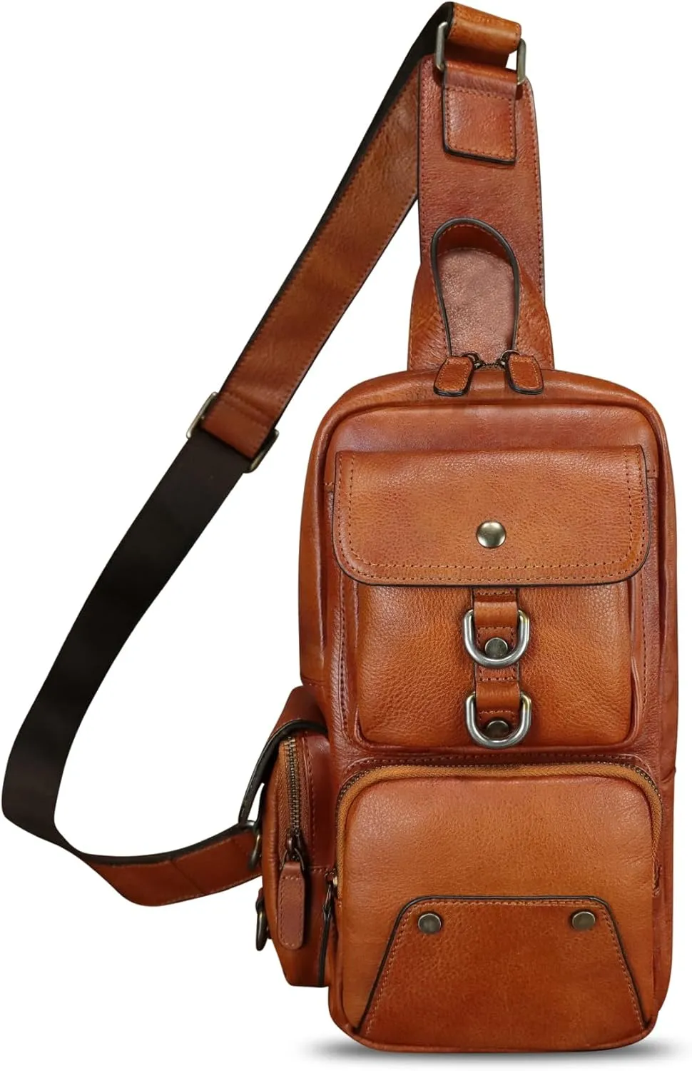 LRTO Genuine Leather Sling Bag for Men and Women Crossbody Backpack Handmade Chest Bag Hiking Daypack Purse Pouch