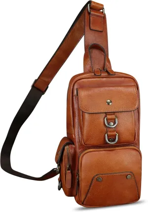 LRTO Genuine Leather Sling Bag for Men and Women Crossbody Backpack Handmade Chest Bag Hiking Daypack Purse Pouch