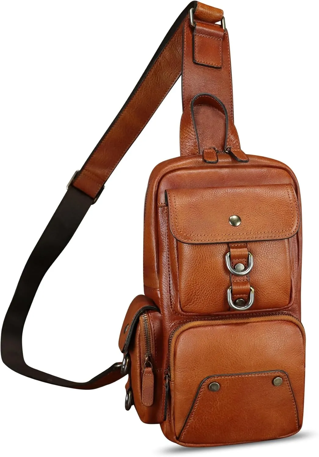 LRTO Genuine Leather Sling Bag for Men and Women Crossbody Backpack Handmade Chest Bag Hiking Daypack Purse Pouch