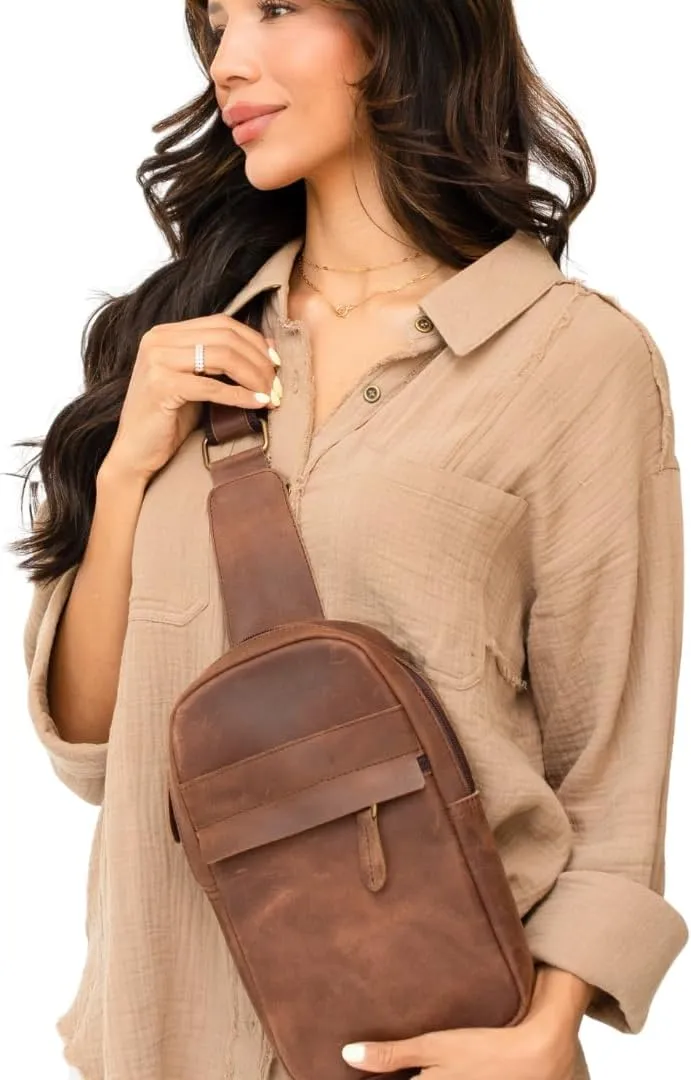 Lumberjack Plaid Boreal Crossbody Bag Made with Full Grain Genuine Leather Chest Bag for Women and Men With Adjustable Strap