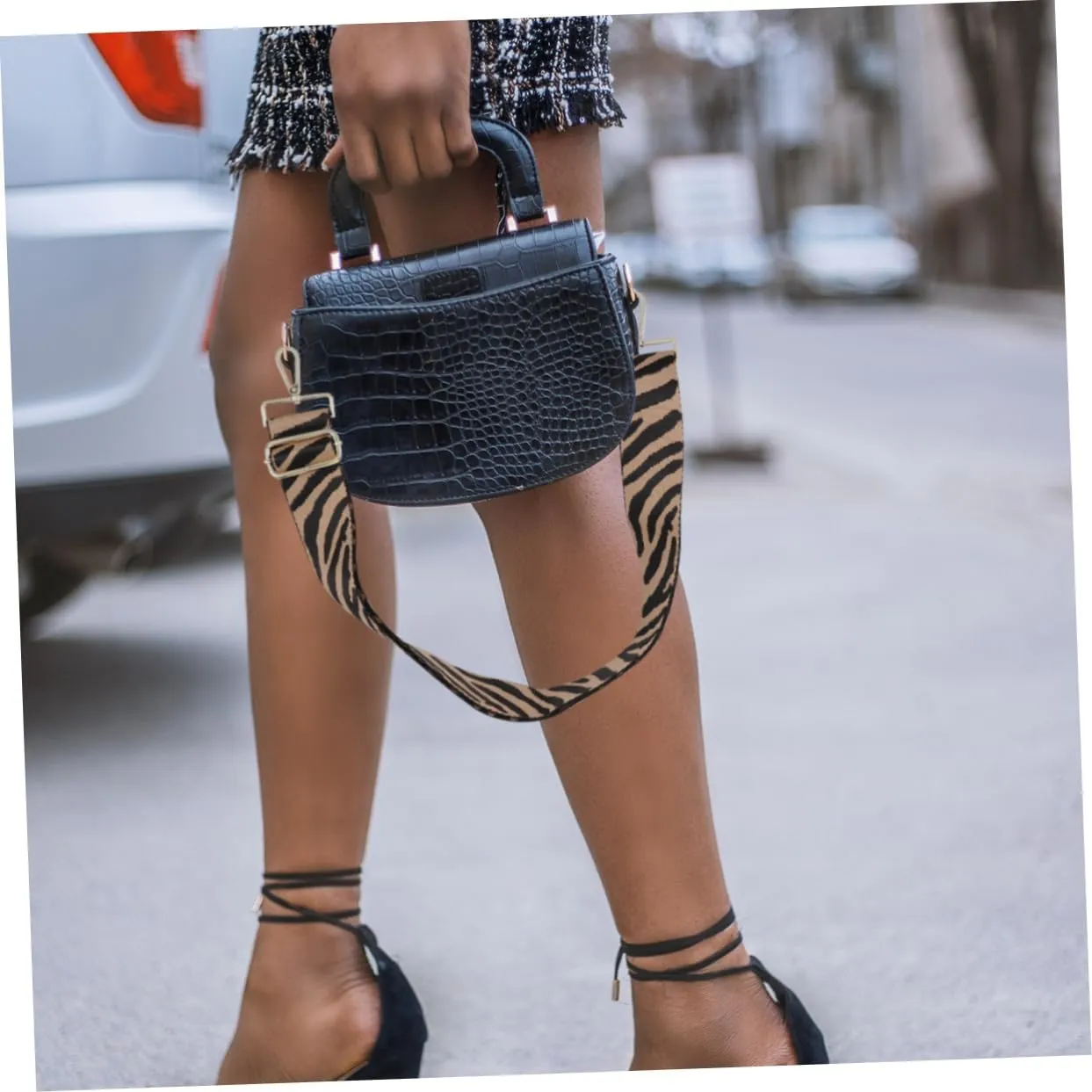 Lurrose Elegant Zebra Pattern Shoulder Belt Wide for Crossbody Bag Purse Replacement Made of Canvas