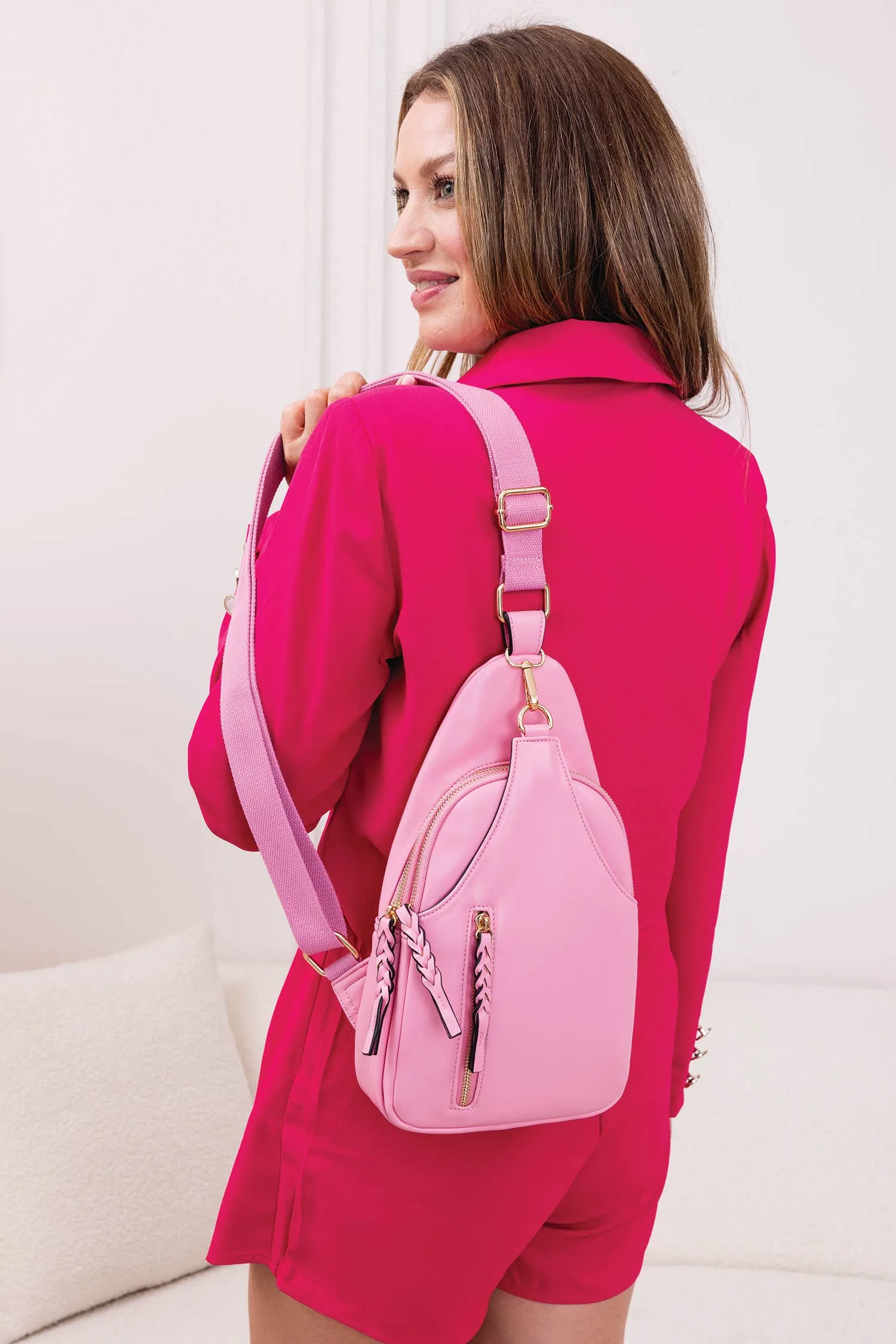 M2342 Nikki Dual Compartment Sling Pack Bag: Bubblegum