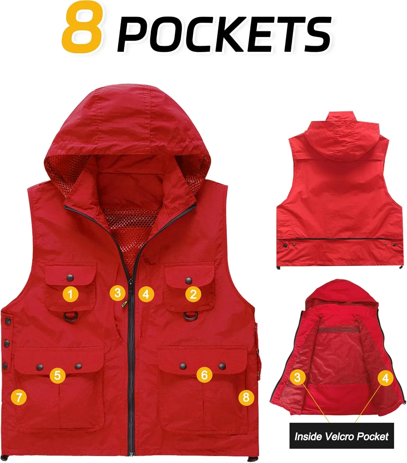 M2C Mens Hooded Mesh Multiple Pockets Traveling Vest