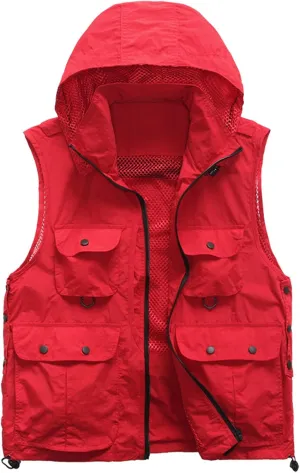 M2C Mens Hooded Mesh Multiple Pockets Traveling Vest