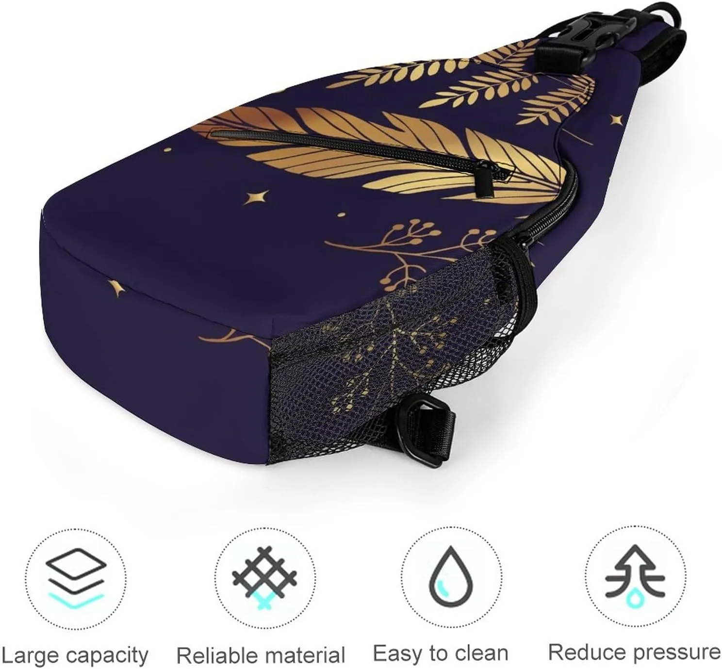 Magic Feathers Moons Sling Bag for Women Men Stars Gold M