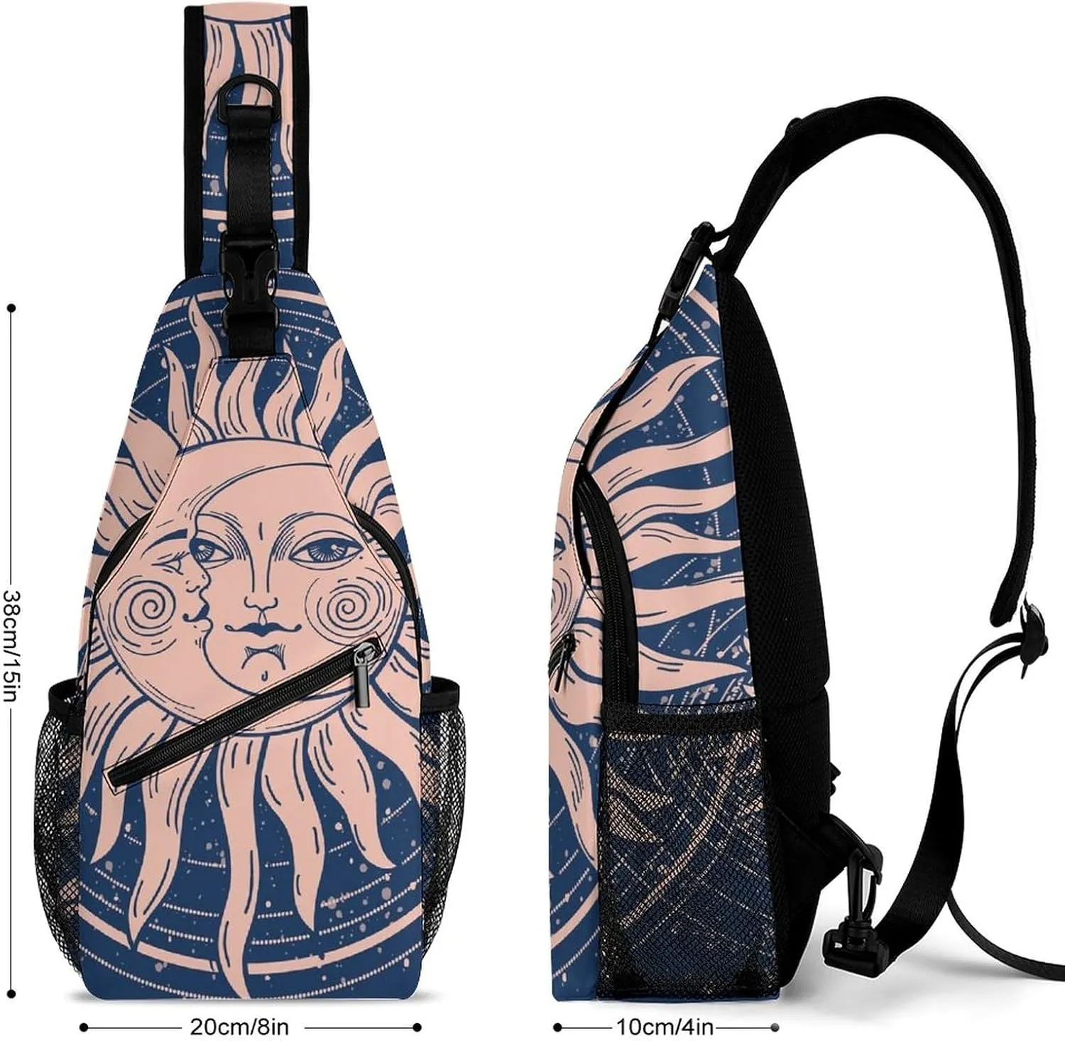 Magic Feathers Moons Sling Bag for Women Men Stars Gold M