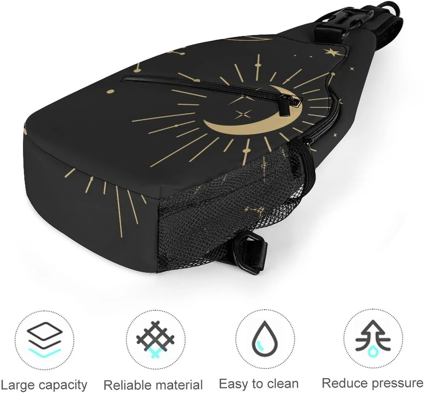 Magic Feathers Moons Sling Bag for Women Men Stars Gold M