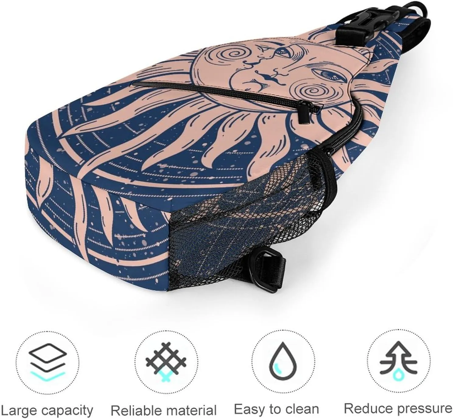 Magic Feathers Moons Sling Bag for Women Men Stars Gold M