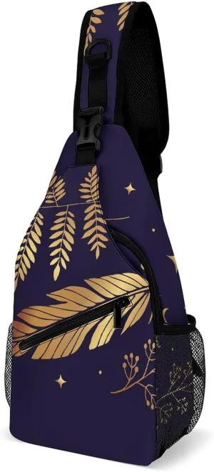 Magic Feathers Moons Sling Bag for Women Men Stars Gold M