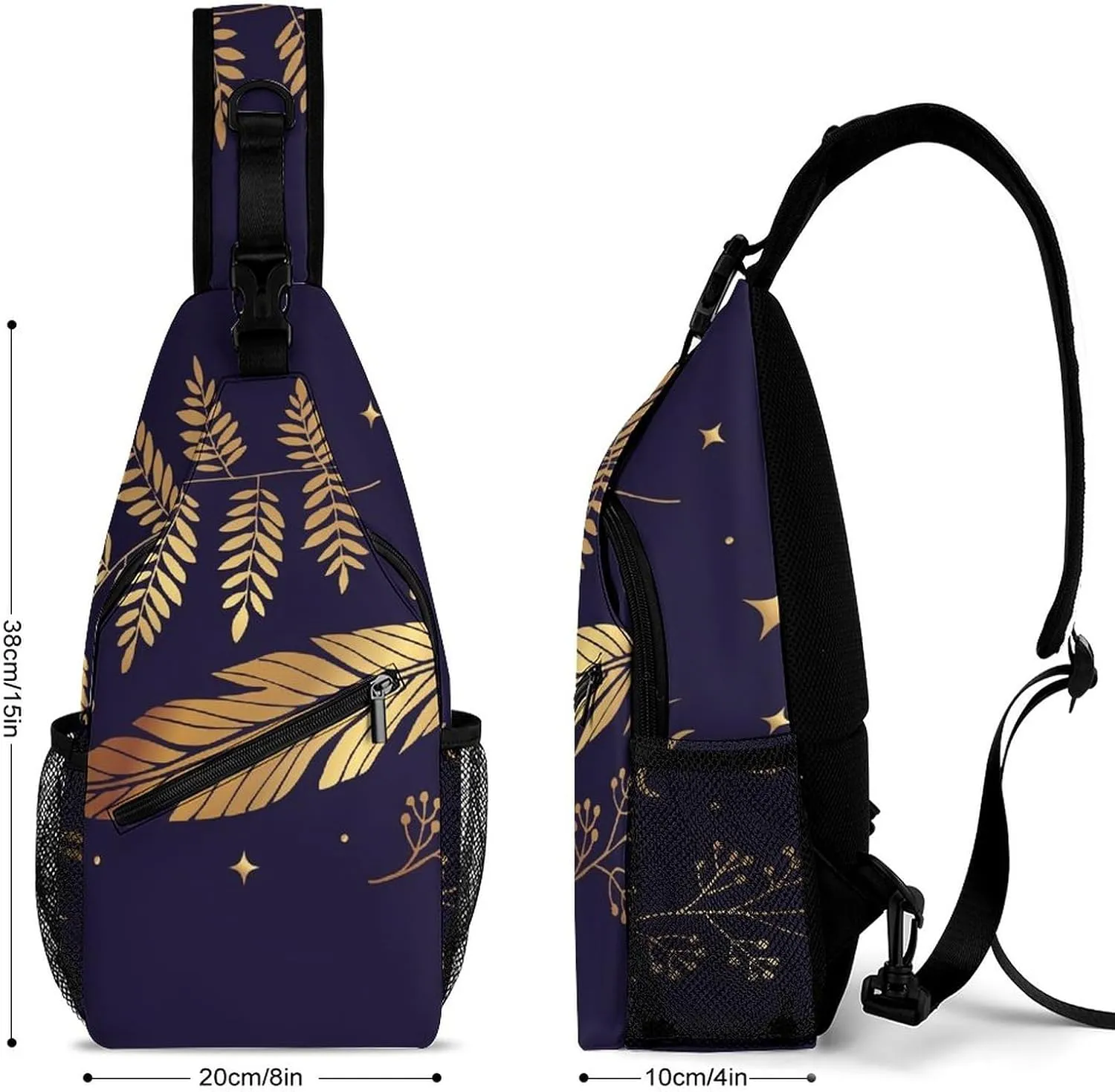 Magic Feathers Moons Sling Bag for Women Men Stars Gold M