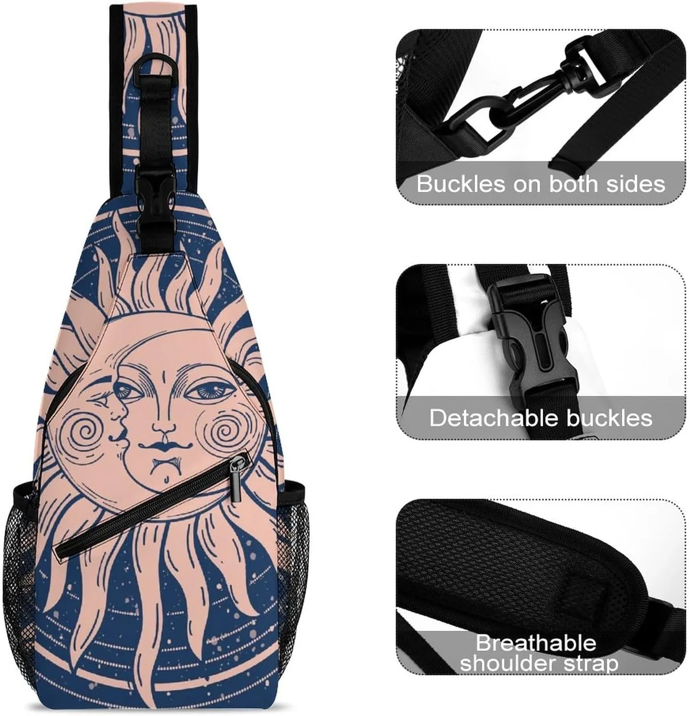 Magic Feathers Moons Sling Bag for Women Men Stars Gold M
