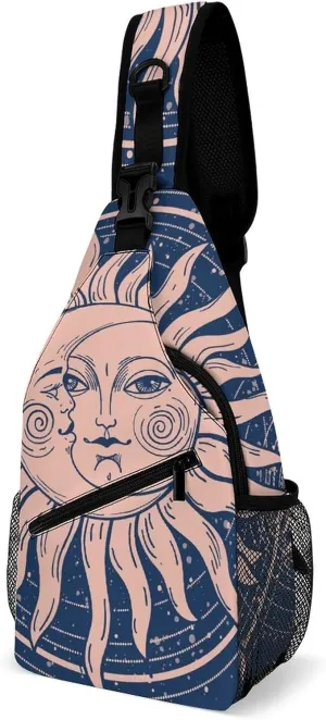 Magic Feathers Moons Sling Bag for Women Men Stars Gold M