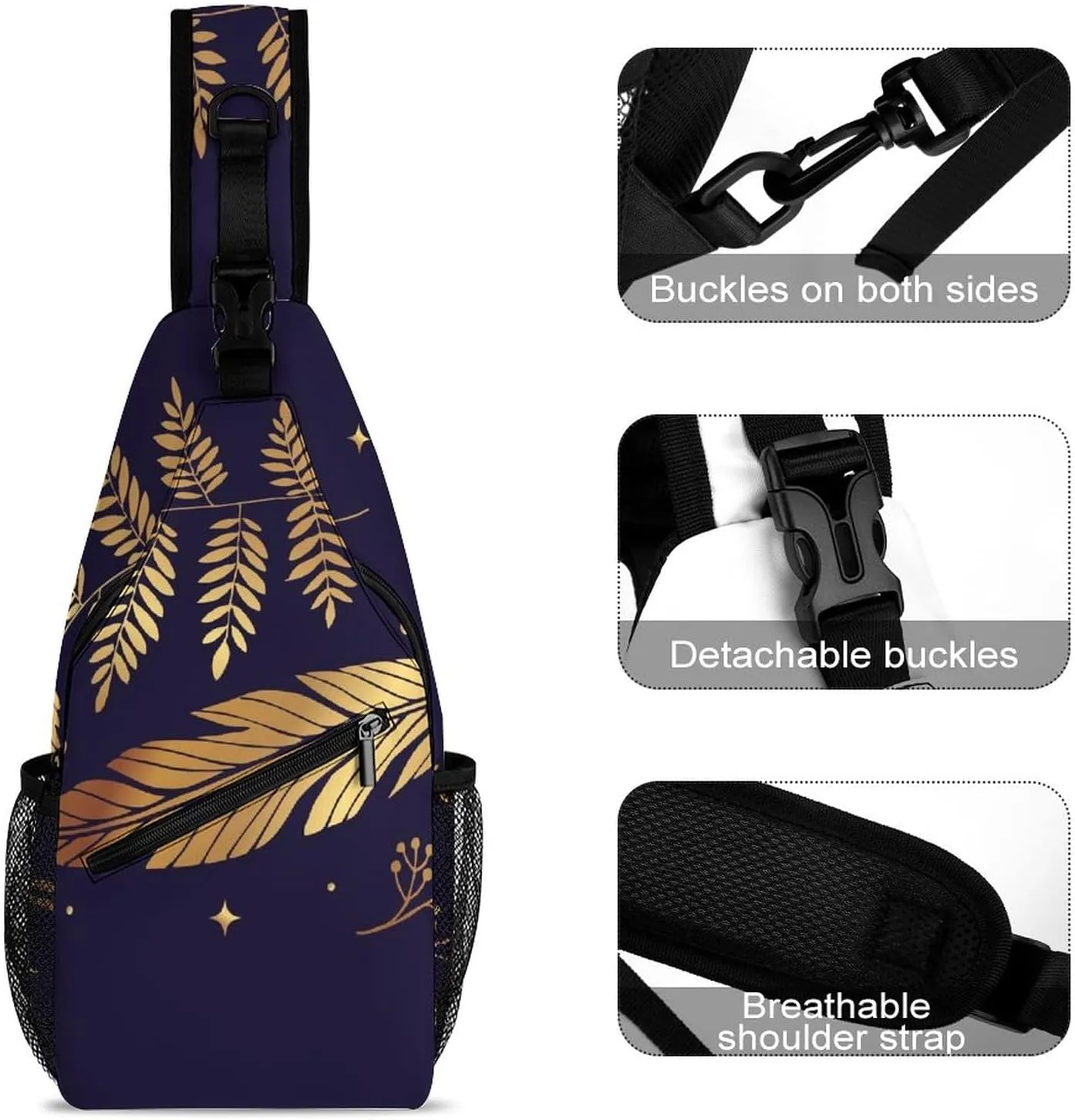 Magic Feathers Moons Sling Bag for Women Men Stars Gold M