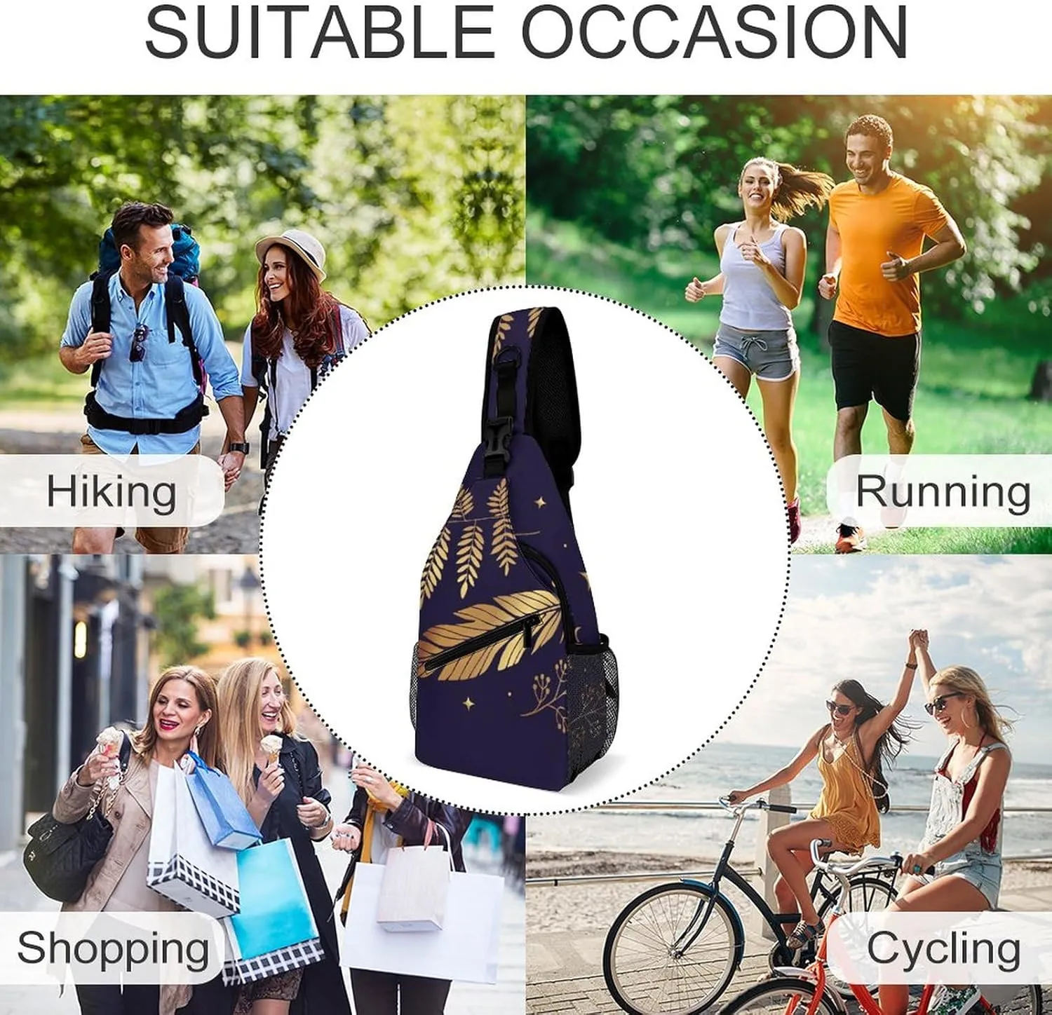 Magic Feathers Moons Sling Bag for Women Men Stars Gold M