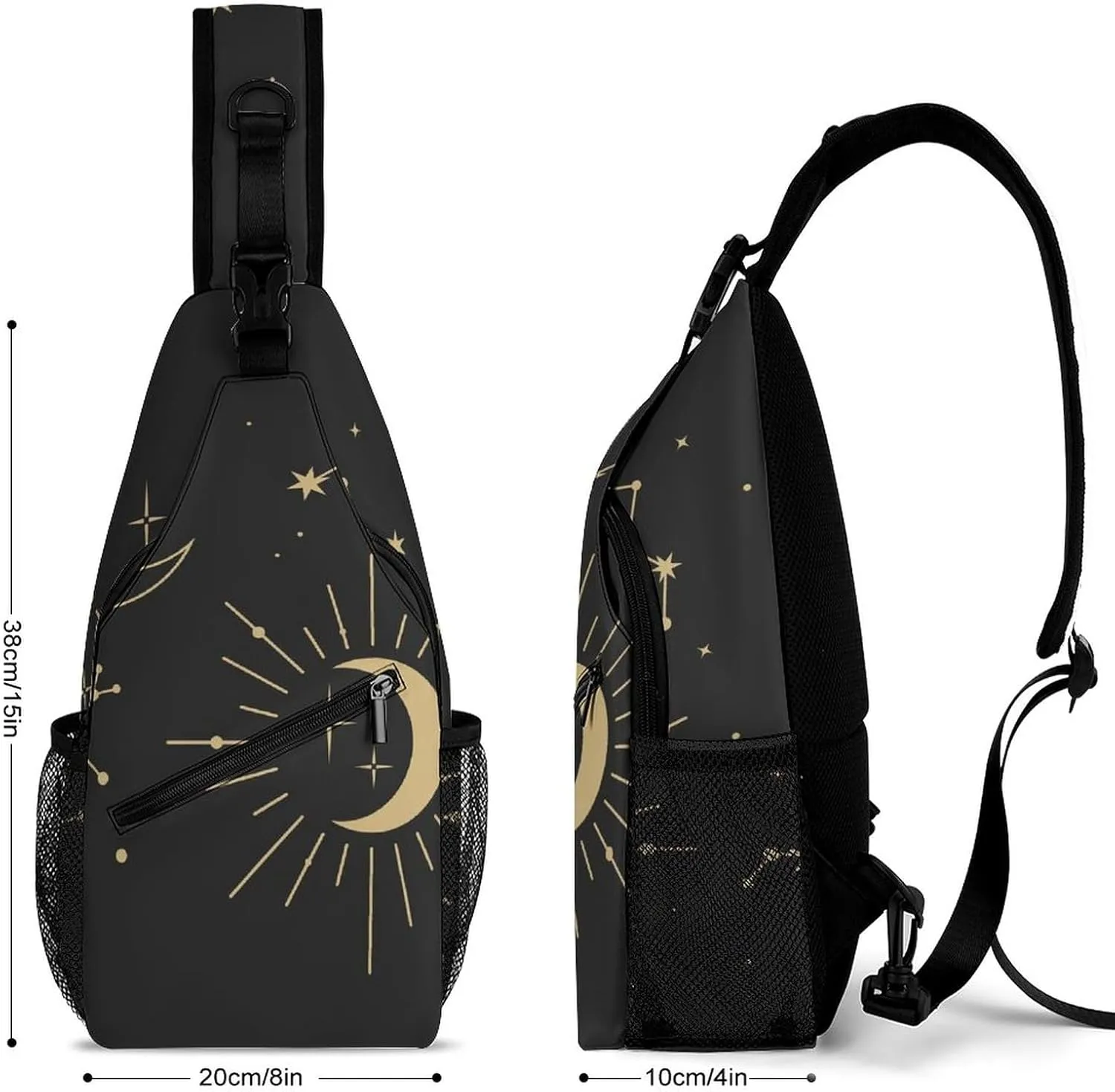 Magic Feathers Moons Sling Bag for Women Men Stars Gold M