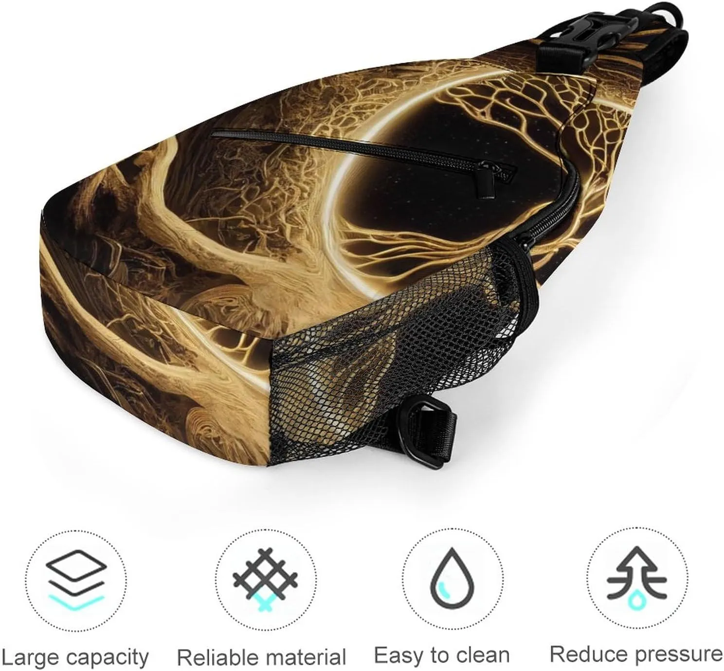 Magical Tree 3d Golden Sling Bag for Women Men Natural Crossbody Shoulder Bag with Anti Theft,Multipurpose Chest Bag for Travel,Hiking,Cycling,Camping