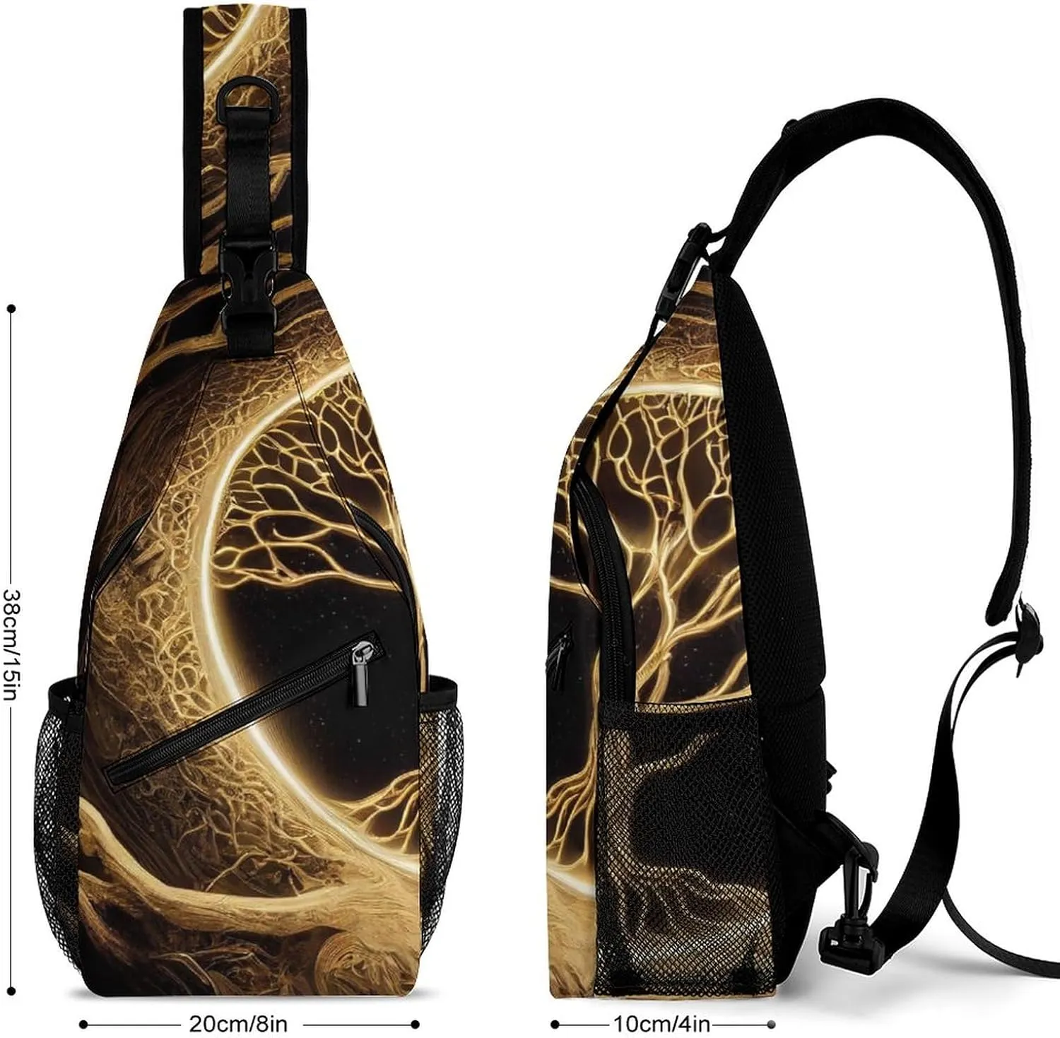 Magical Tree 3d Golden Sling Bag for Women Men Natural Crossbody Shoulder Bag with Anti Theft,Multipurpose Chest Bag for Travel,Hiking,Cycling,Camping