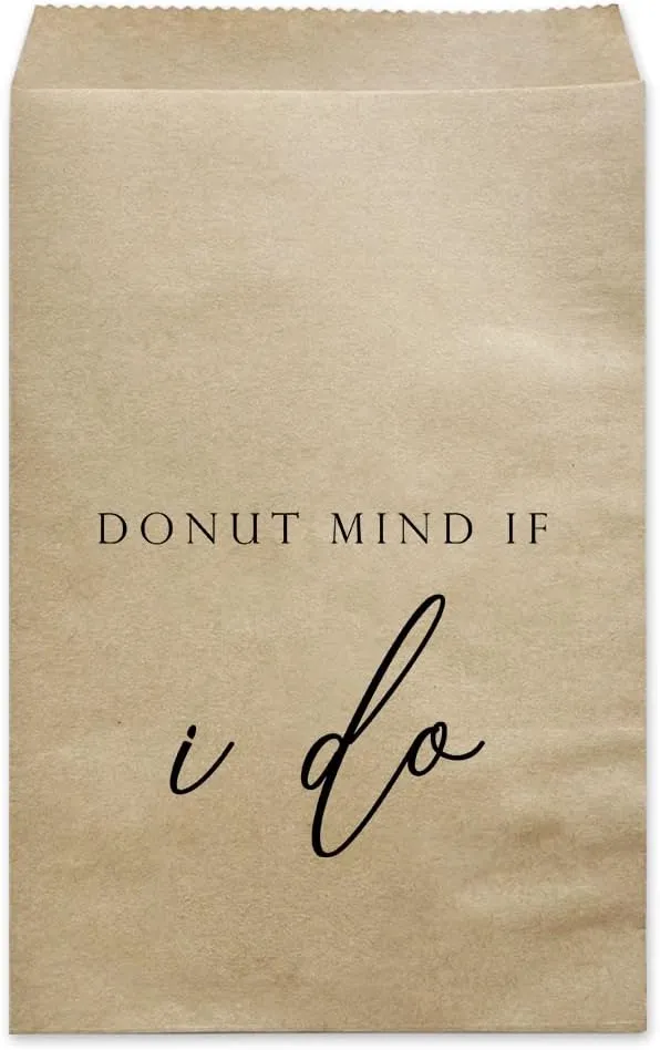 MAGJUCHE Donut Mind If I Do Wedding Bridal Shower Party Favor Bags, 50-Pack Kraft Reception Treat Cookie Donut Bags