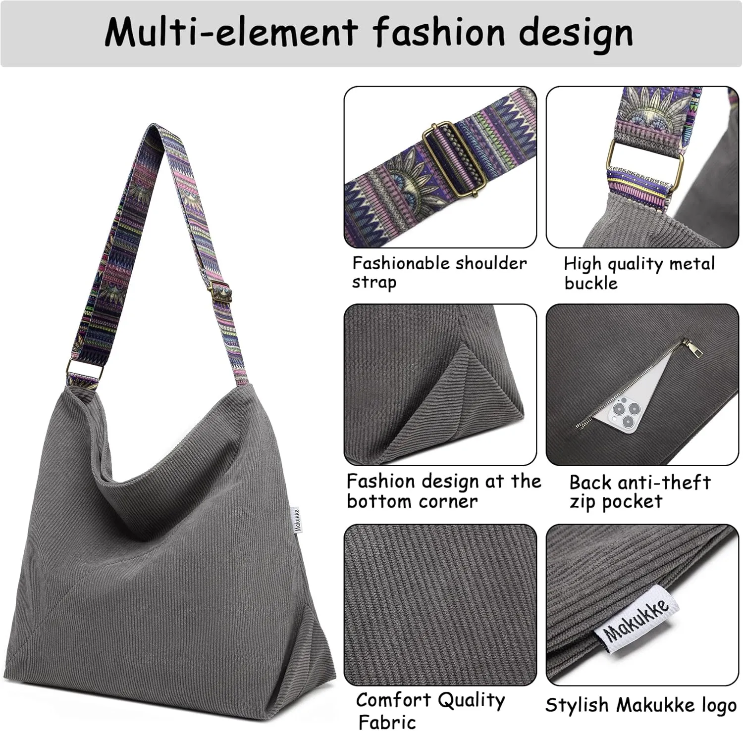 Makukke Tote Bag Women Large Crossbody Bag Stylish Handbag for Women Corduroy Hobo Bag Fashion shoulder Bag Purse