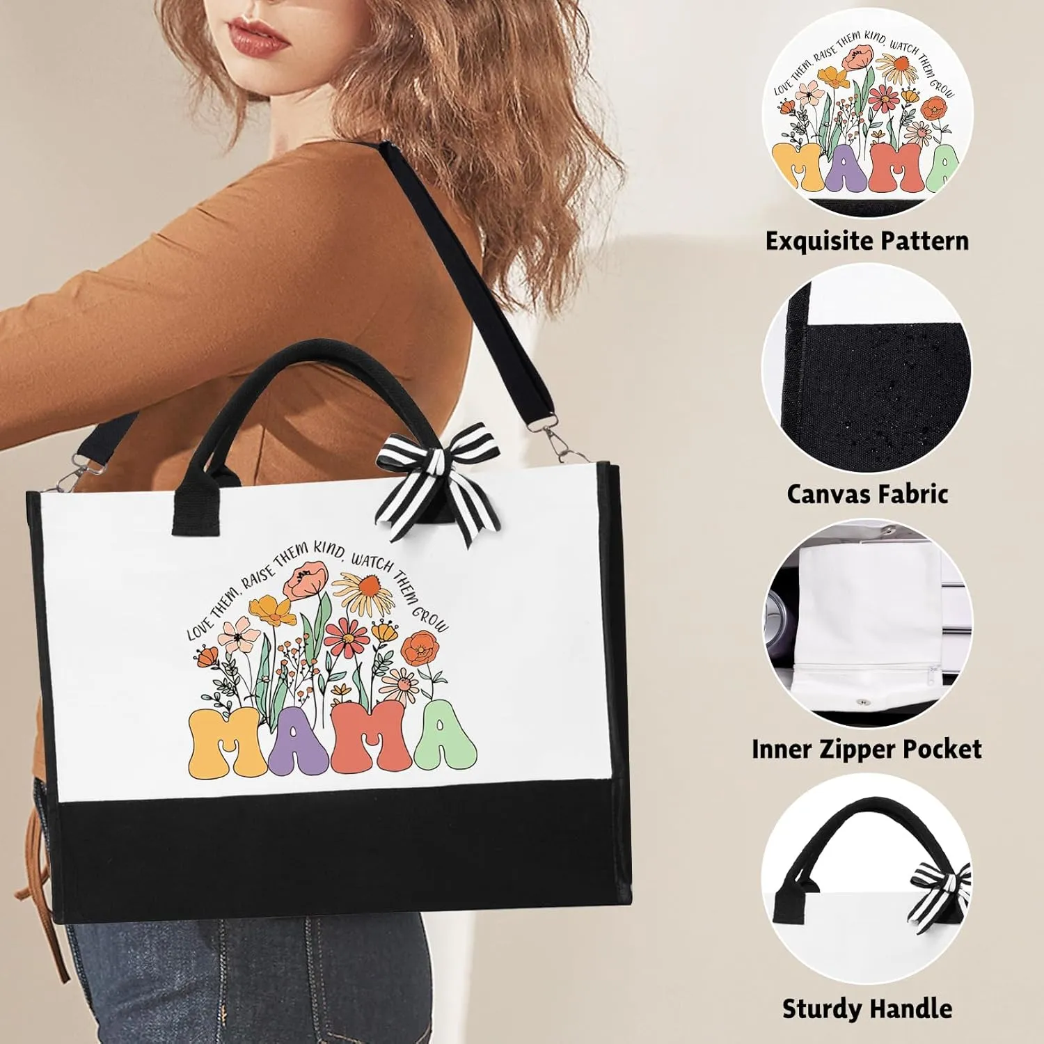 Mama Gifts for Mom, Mothers Day Gifts for Mom, 16 Oz Glass Cup Canvas Tote Bag Gift Basket
