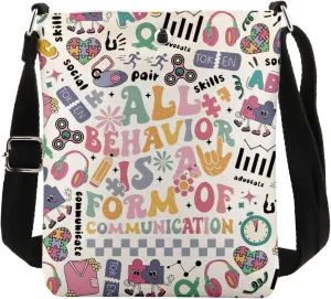 MAOFAED ABA Therapist Gift, Behavior Analysis Gift, All Behavior Is A Form of Communication Crossbody Bag, BCBA Gift