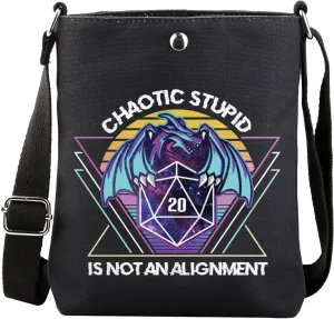 MAOFAED Chaotic Stupid Is Not An Alignment, Video Game Roleplaying Dragons D20 Dice Crossboday Bag (chaotic stupid)