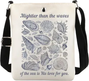 MAOFAED Christian Gift, Mightier Than The Waves of The Sea Is His Love for You, Bible Verse Crossbody Bag