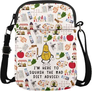 MAOFAED Healthy Lifestyle Gift, Fitness Humor, Nutritionist Gift, Funny Pear Diet Advice Crossbody Bag(diet advice)