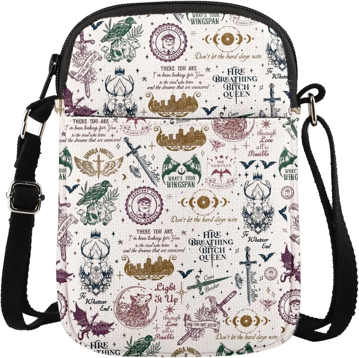 MAOFAED Literary Inspired Gift, Crossbody Bag for Book Lover, Don’t Let The Hard Day Win, Bookish Merchandise (light itCB)